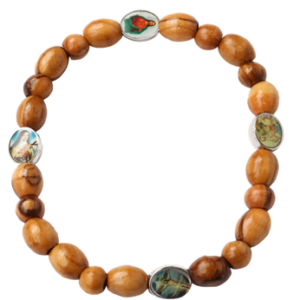Bracciale Devozionale in Legno d'Olivo con Medagliette delle Icone Sacre