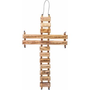 Croce da Parete Artigianale in Legno d'Olivo con Preghiera "Padre Nostro" Incisa