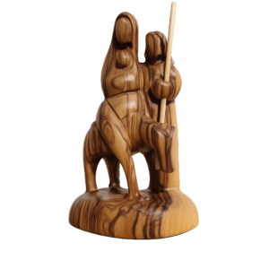 Scultura legno olivo Terra Santa Fuga in Egitto Sacra Famiglia fatta a mano".