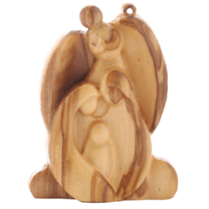 Natività con Angelo Custode in Legno d’Olivo – Addobbo Protettivo Stilizzato
