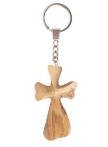 Portachiavi Croce Sagomata in Legno d’Olivo – Fatto a Mano a Betlemme