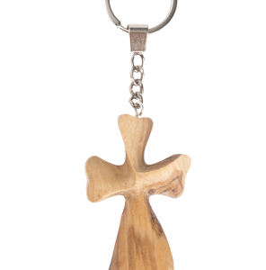 Portachiavi Croce Sagomata in Legno d’Olivo – Fatto a Mano a Betlemme
