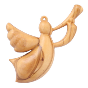 Angelo Annunciatore con Tromba in Legno d’Olivo – Addobbo Artigianale