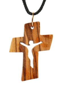 Croce Pendente in Legno d’Ulivo di Betlemme con Sagoma del Risorto