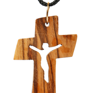 Croce Pendente in Legno d’Ulivo di Betlemme con Sagoma del Risorto