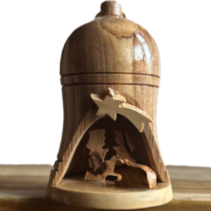 Campana in legno d'olivo con presepe intagliato a mano artigianato Terra Santa".