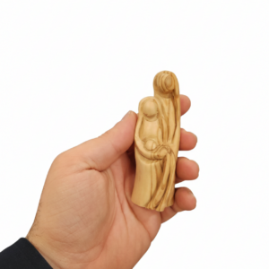 Sacra Famiglia Stilizzata in Legno d'Ulivo di Betlemme | Statuina Artigianale Moderna